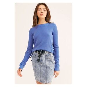 ★ Free People FP One Interlaken Long Sleeve Side Tie
Blue Thermal Top ★